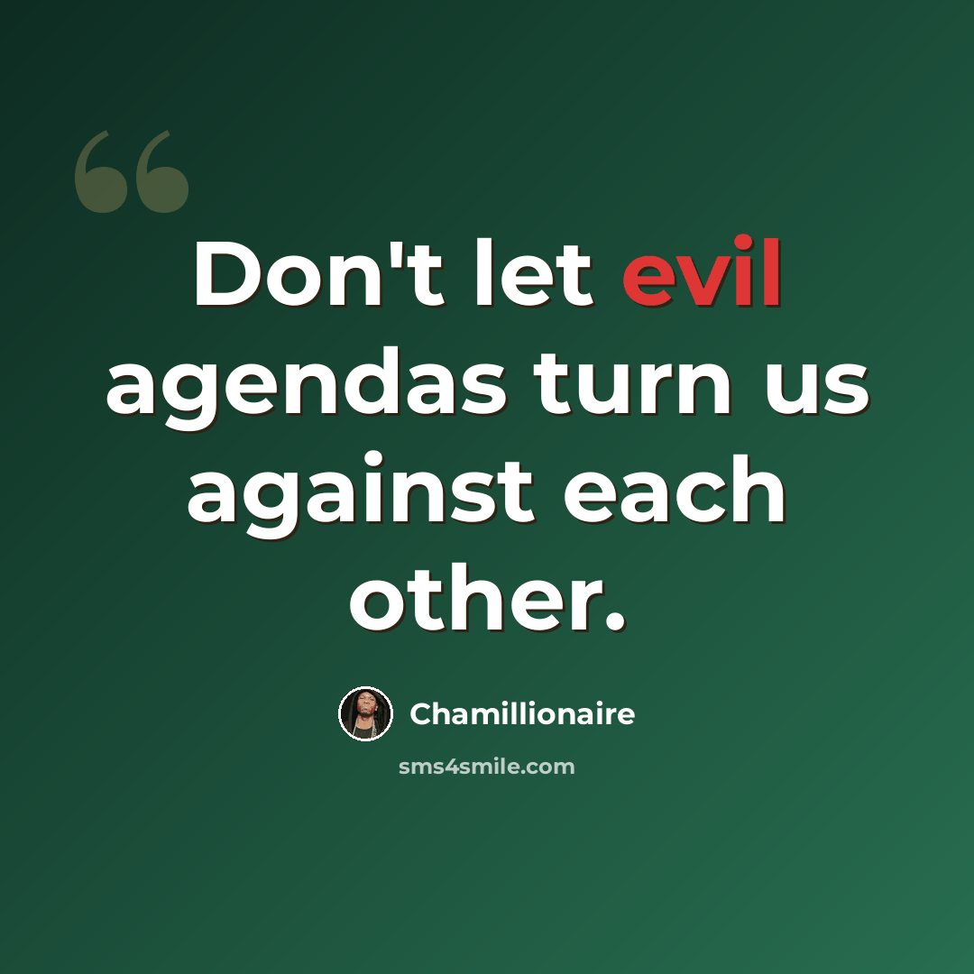 “Don't let evil agendas turn us against each other.” quote by Chamillionaire