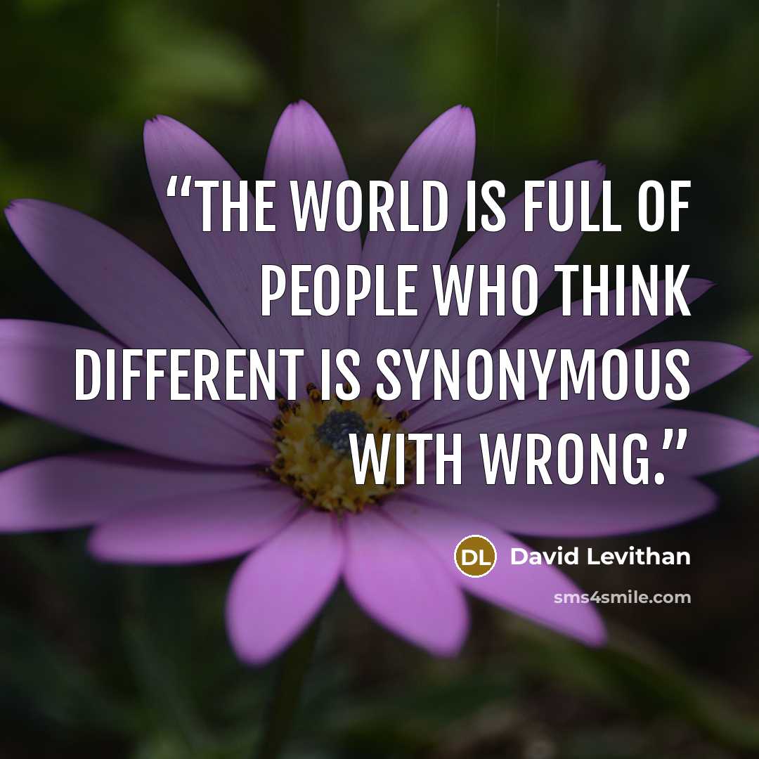 “The world is full of people who think different is synonymous with wrong.” quote by David Levithan