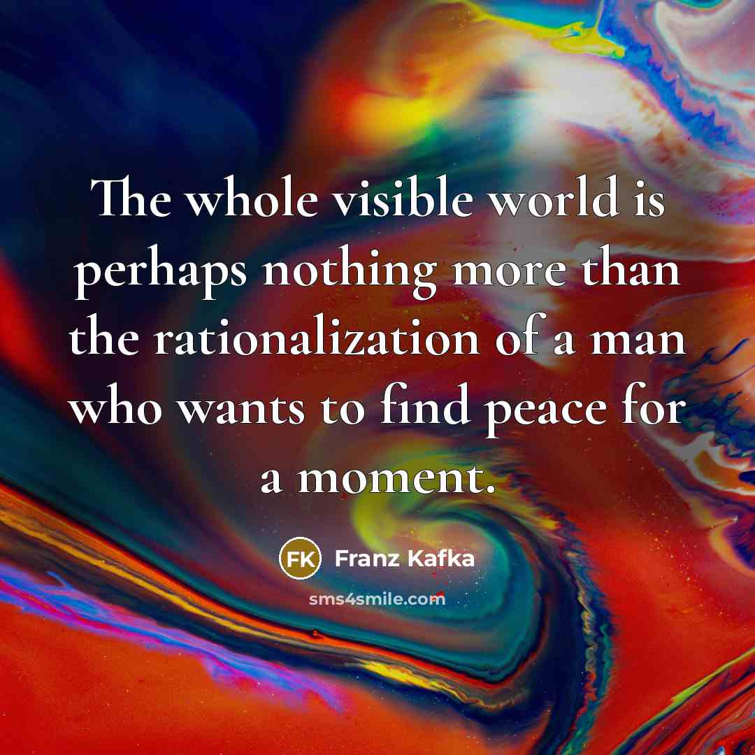 “The whole visible world is perhaps nothing more than the rationalization of a man who wants to find peace for a moment.” quote by Franz Kafka
