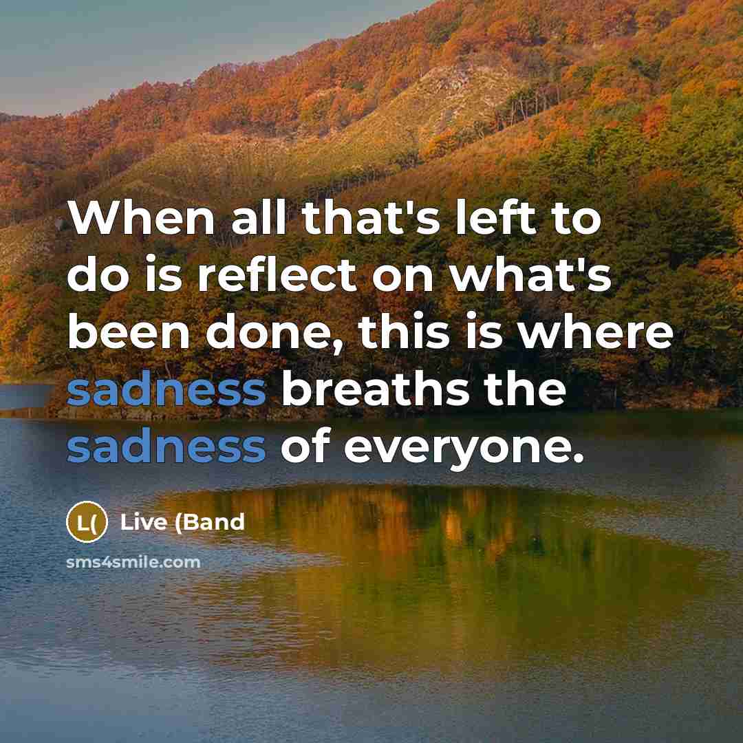 “When all that's left to do is reflect on what's been done, this is where sadness breaths the sadness of everyone.” quote by Live (Band