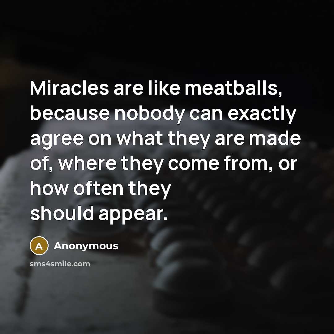 “Miracles are like meatballs, because nobody can exactly agree on what they are made of, where they come from, or how often they should appear.” quote by Anonymous