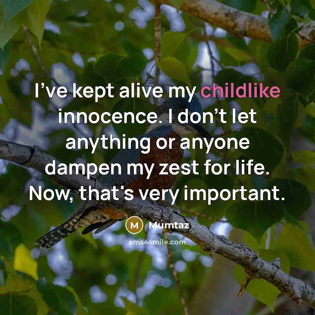 “I've kept alive my childlike innocence. I don't let anything or anyone dampen my zest for life. Now, that's very important.” quote by Mumtaz