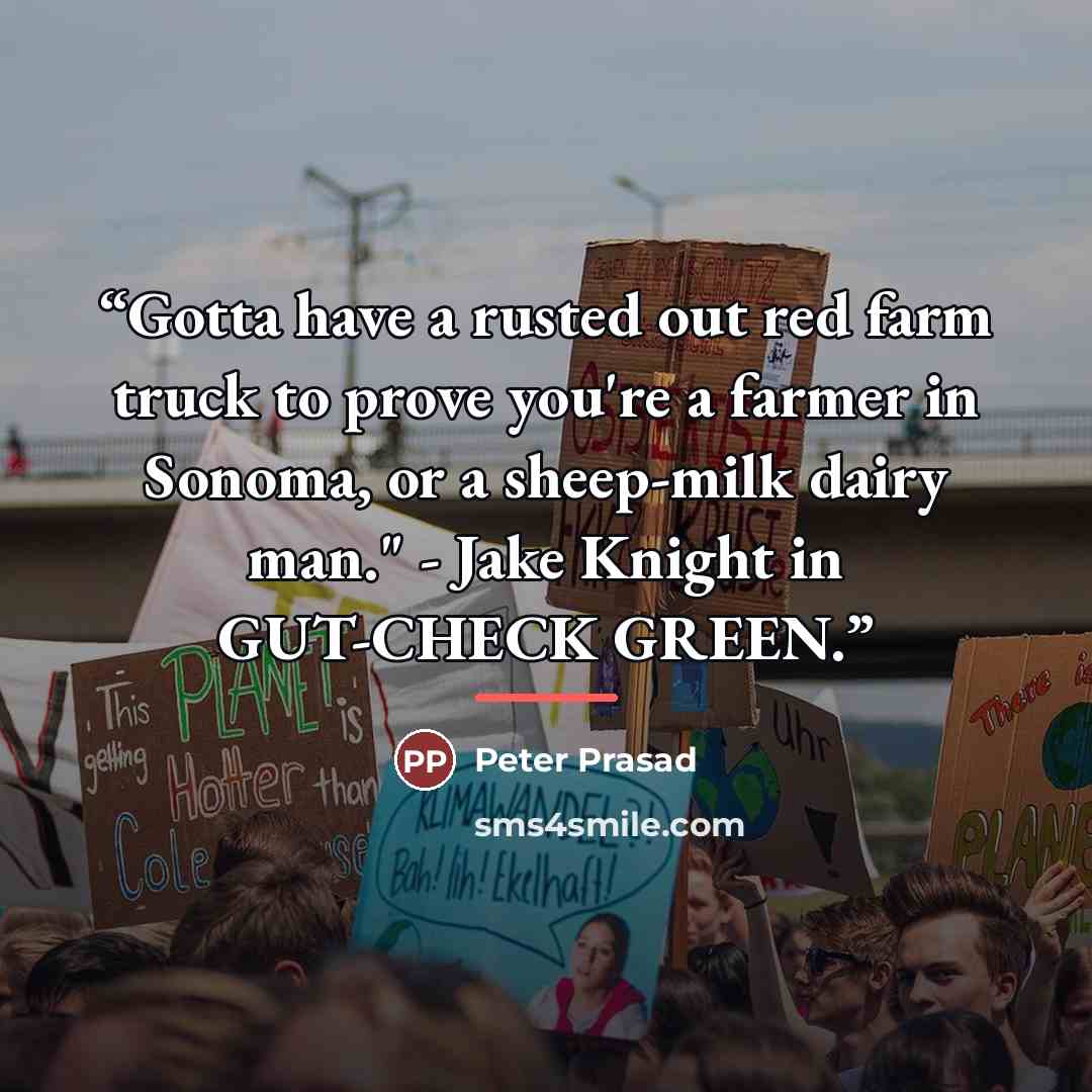 “Gotta have a rusted out red farm truck to prove you're a farmer in Sonoma, or a sheep-milk dairy man." - Jake Knight in GUT-CHECK GREEN.” quote by Peter Prasad