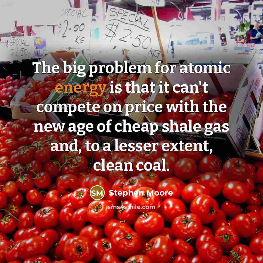 “The big problem for atomic energy is that it can't compete on price with the new age of cheap shale gas and, to a lesser extent, clean coal.” quote by Stephen Moore