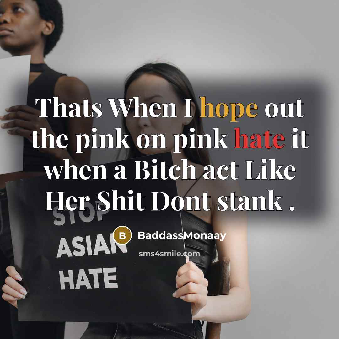 “Thats When I hope out the pink on pink hate it when a Bitch act Like Her Shit Dont stank .” quote by BaddassMonaay