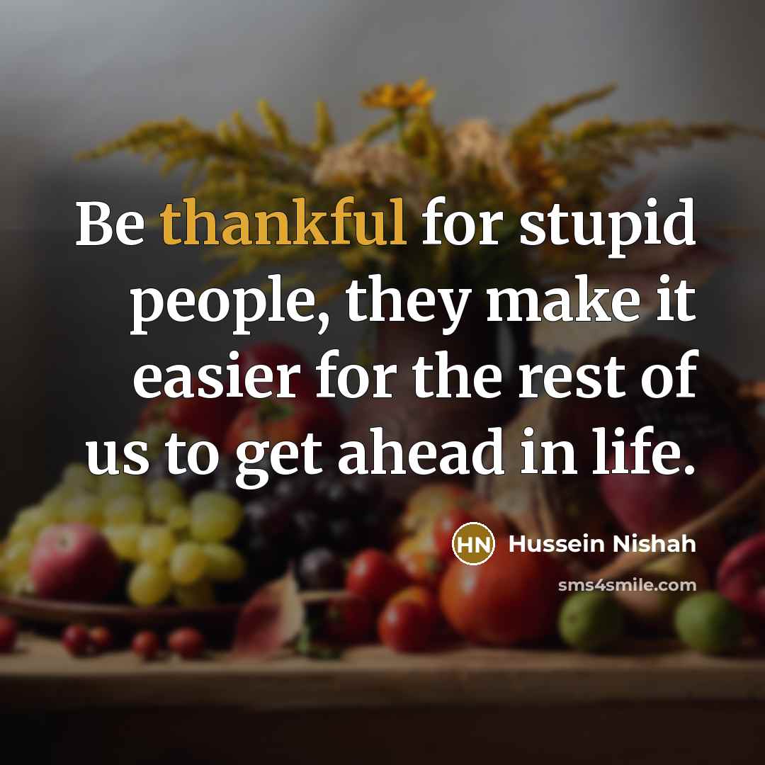 “Be thankful for stupid people, they make it easier for the rest of us to get ahead in life.” quote by Hussein Nishah