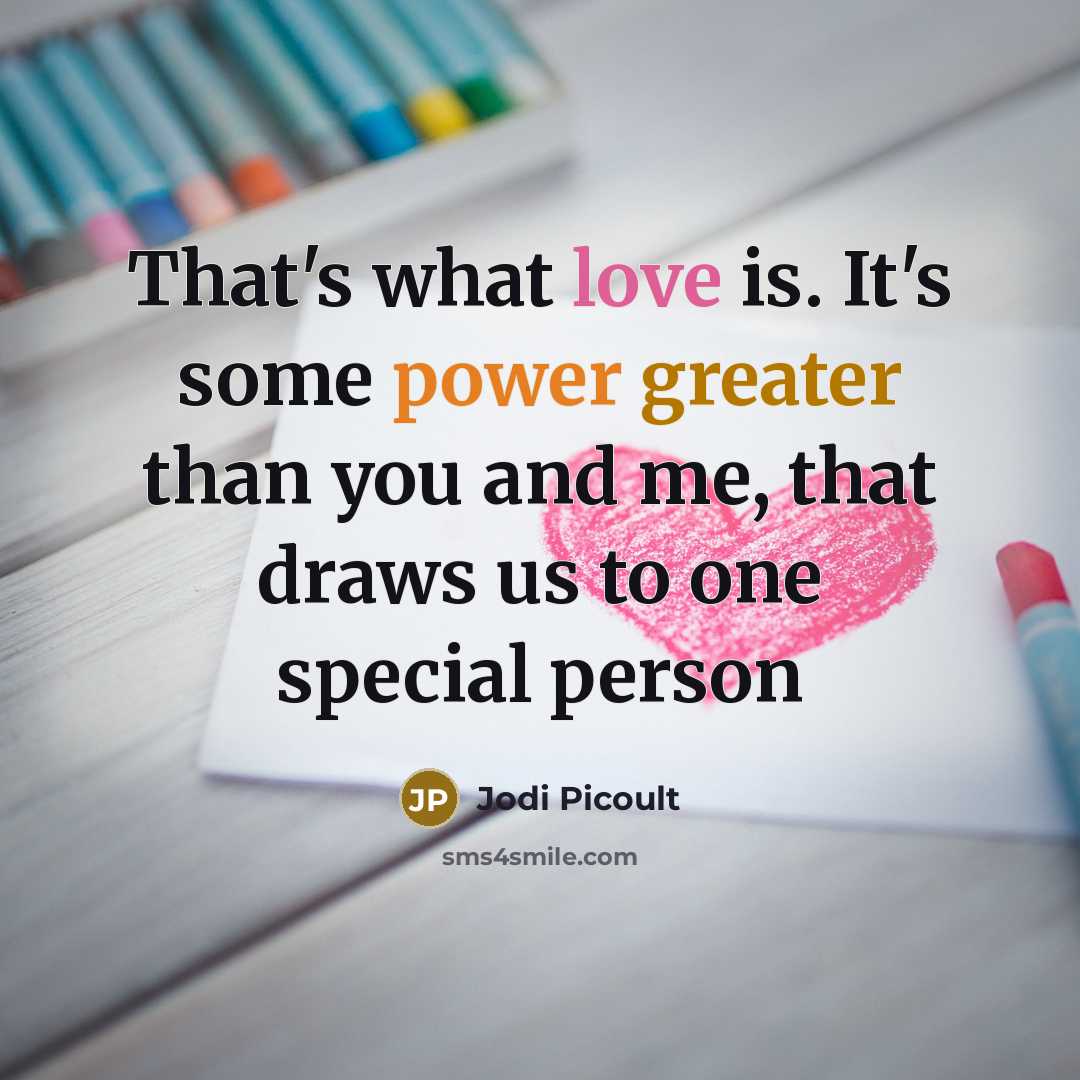 “That's what love is. It's some power greater than you and me, that draws us to one special person” quote by Jodi Picoult
