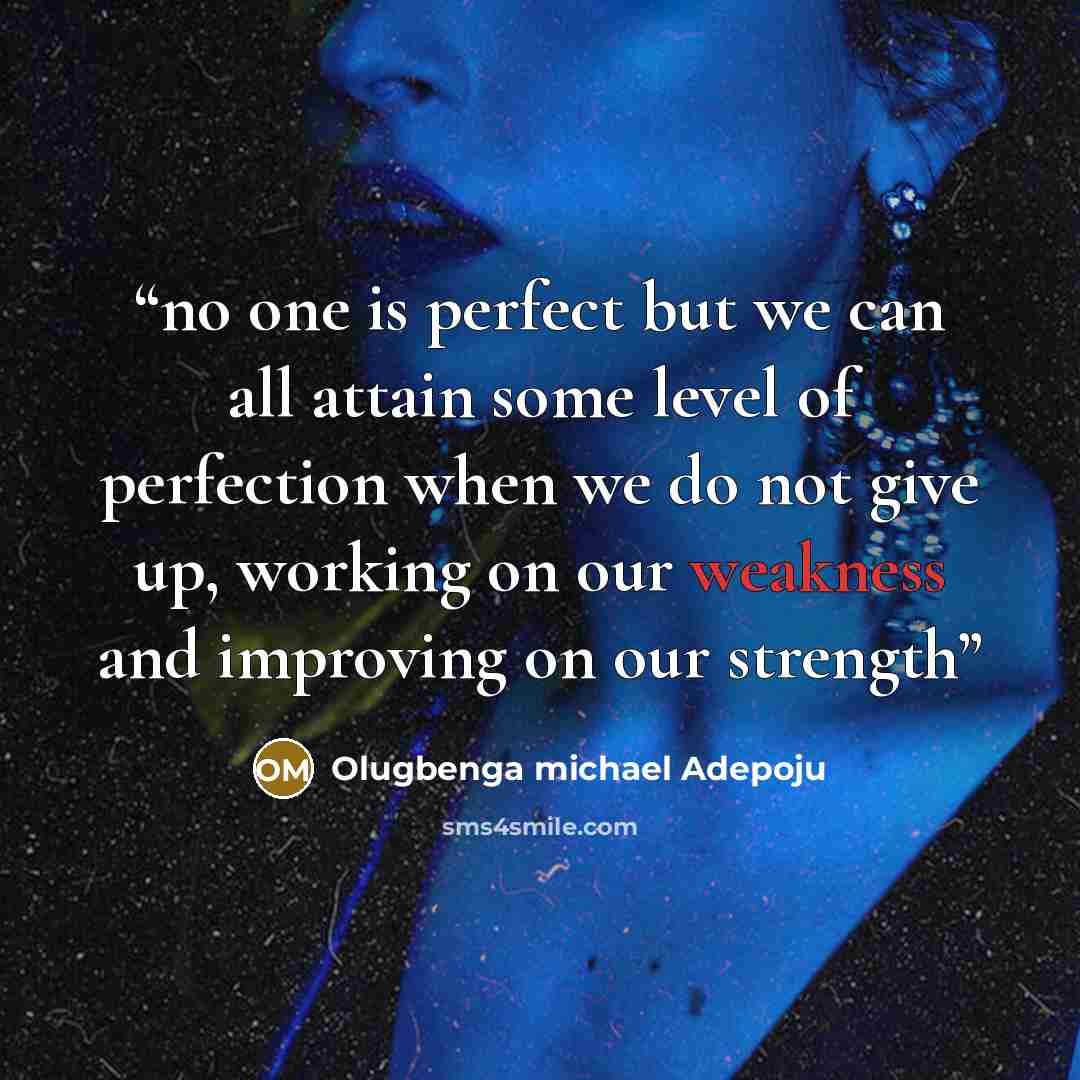 “no one is perfect but we can all attain some level of perfection when we do not give up, working on our weakness and improving on our strength” quote by Olugbenga michael adepoju