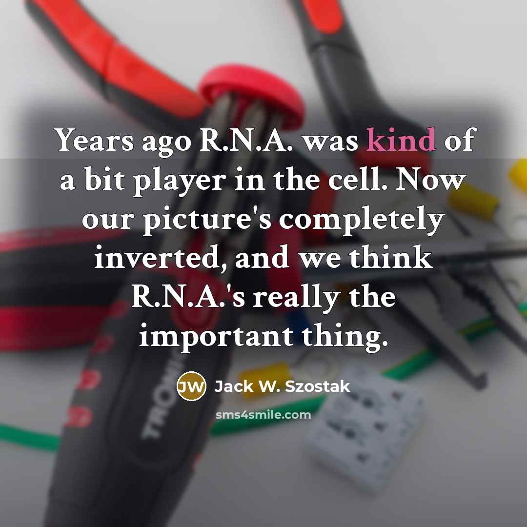 “Years ago R.N.A. was kind of a bit player in the cell. Now our picture's completely inverted, and we think R.N.A.'s really the important thing.” quote by Jack W. Szostak