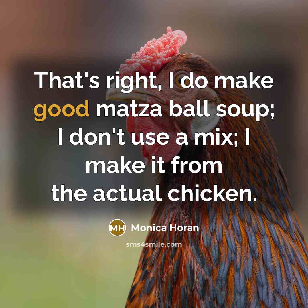 “That's right, I do make good matza ball soup; I don't use a mix; I make it from the actual chicken.” quote by Monica Horan