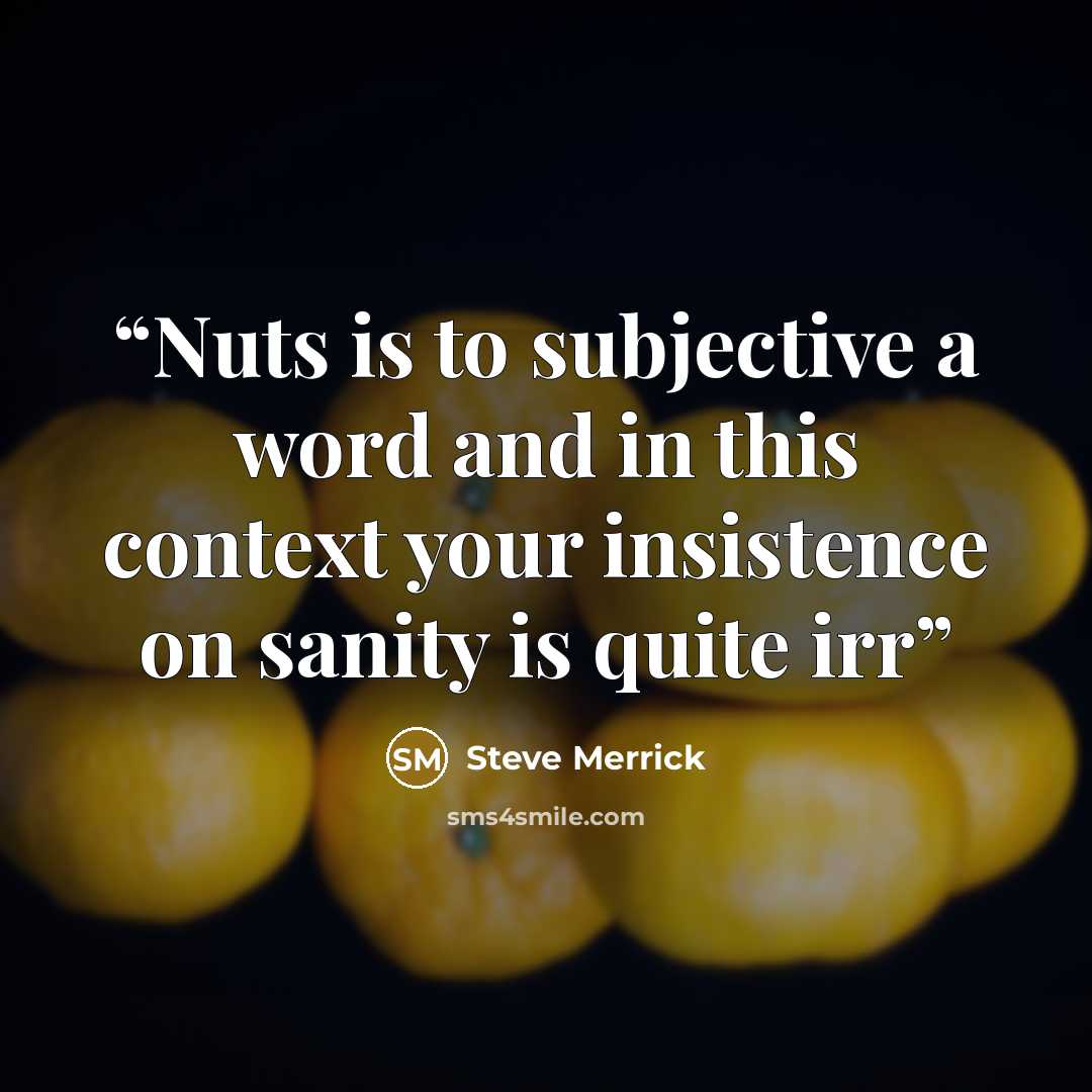 “Nuts is to subjective a word and in this context your insistence on sanity is quite irr” quote by Steve Merrick