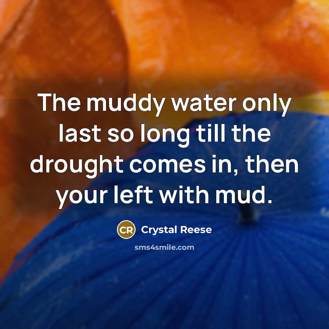 “The muddy water only last so long till the drought comes in, then your left with mud.” quote by Crystal Reese