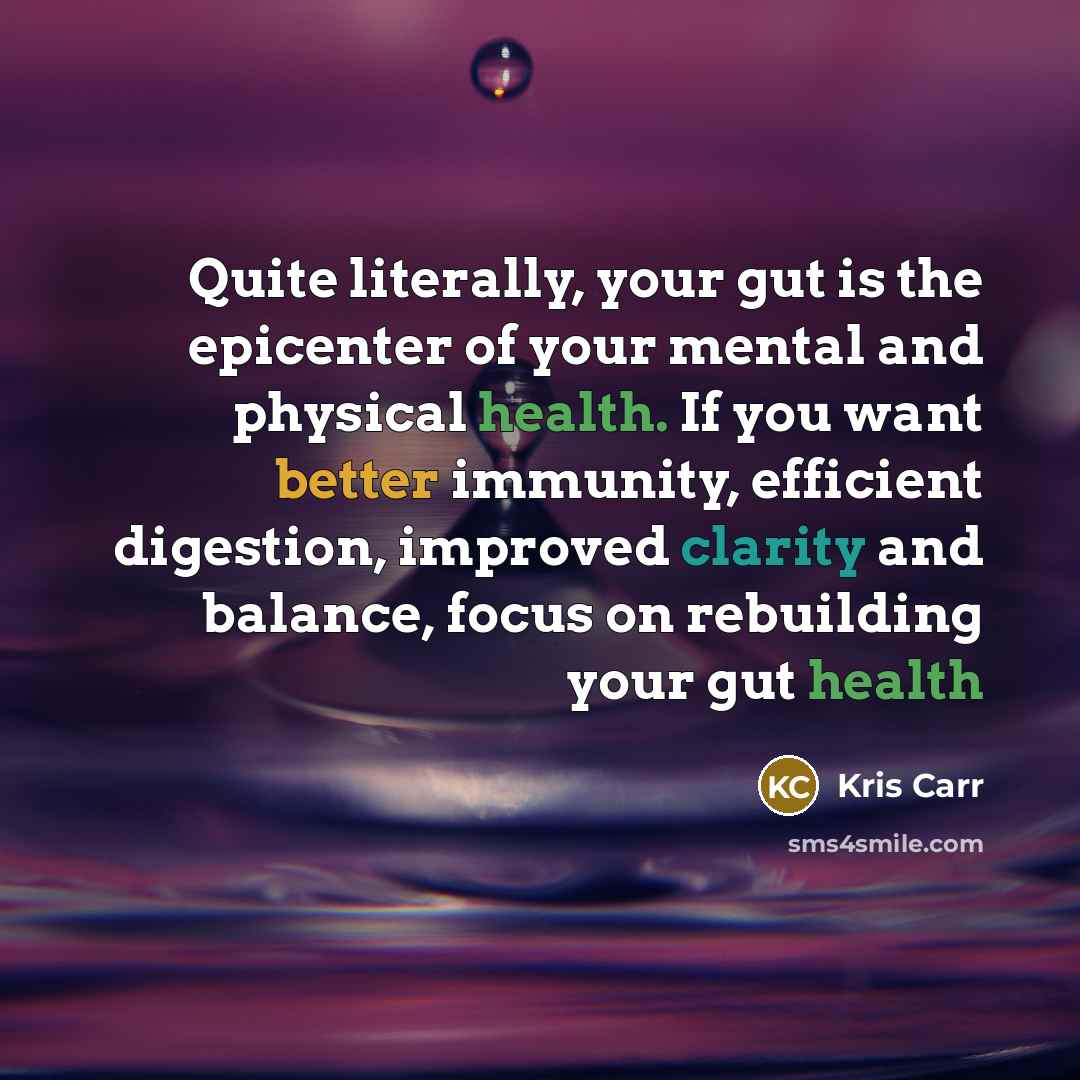 “Quite literally, your gut is the epicenter of your mental and physical health. If you want better immunity, efficient digestion, improved clarity and balance, focus on rebuilding your gut health” quote by Kris Carr