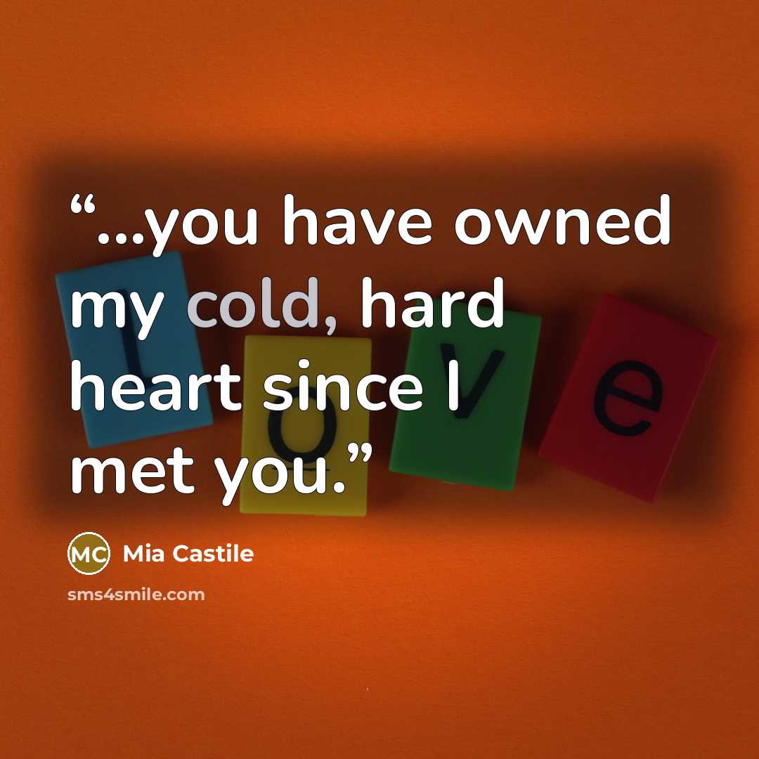 “...you have owned my cold, hard heart since I met you.” quote by Mia Castile