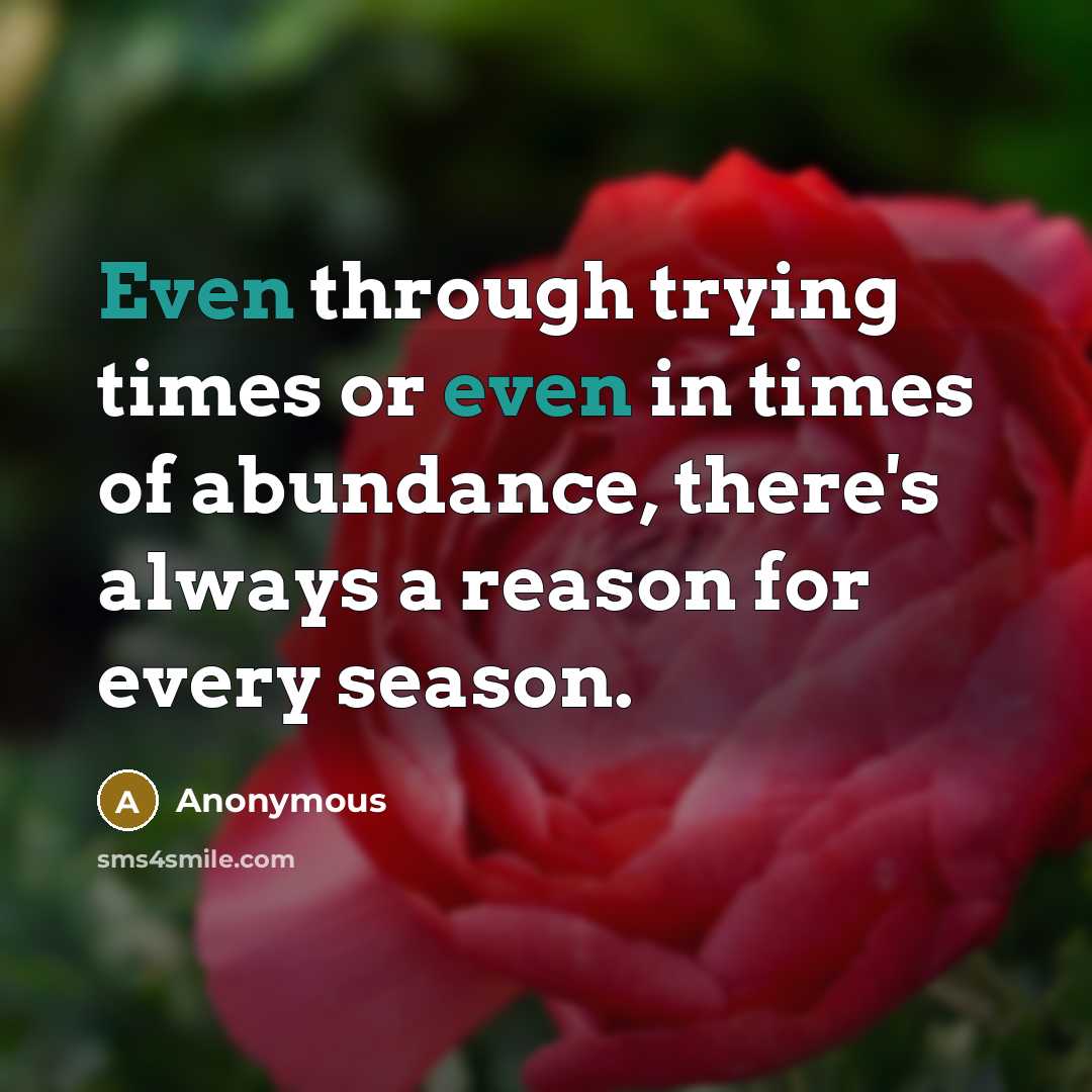 “Even through trying times or even in times of abundance, there's always a reason for every season.” quote by Anonymous
