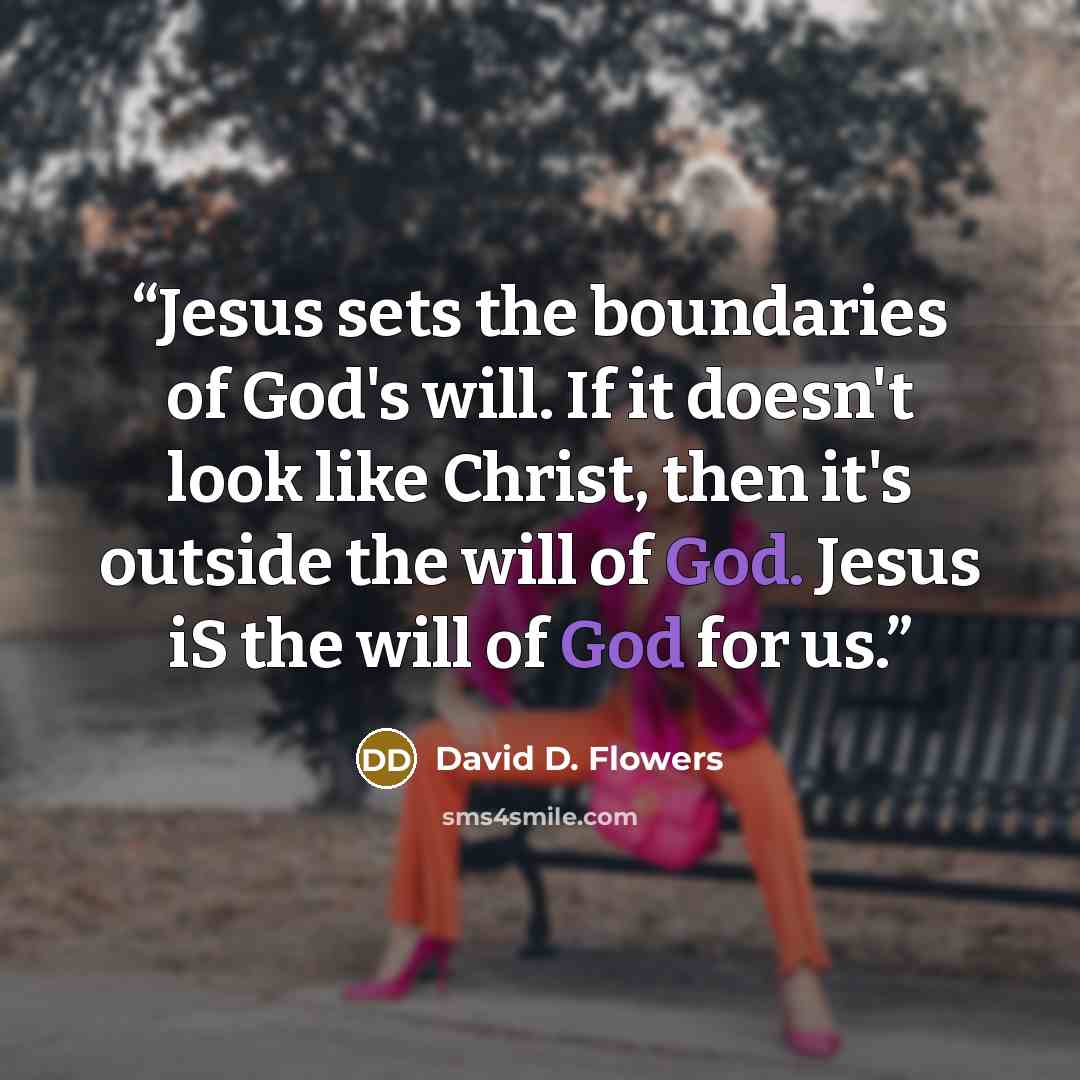 “Jesus sets the boundaries of God's will. If it doesn't look like Christ, then it's outside the will of God. Jesus iS the will of God for us.” quote by David D. Flowers