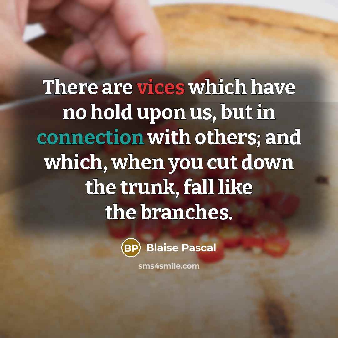 “There are vices which have no hold upon us, but in connection with others; and which, when you cut down the trunk, fall like the branches.” quote by Blaise Pascal