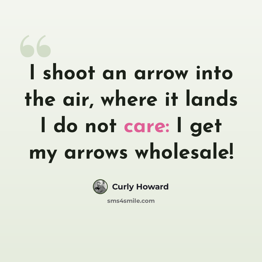 “I shoot an arrow into the air, where it lands I do not care: I get my arrows wholesale!” quote by Curly Howard