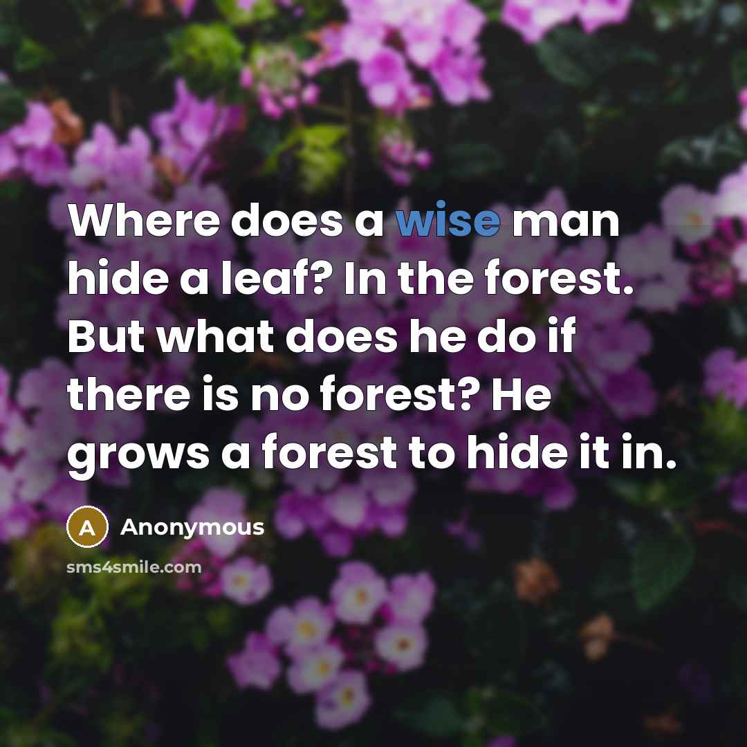 “Where does a wise man hide a leaf? In the forest. But what does he do if there is no forest? He grows a forest to hide it in.” quote by Anonymous