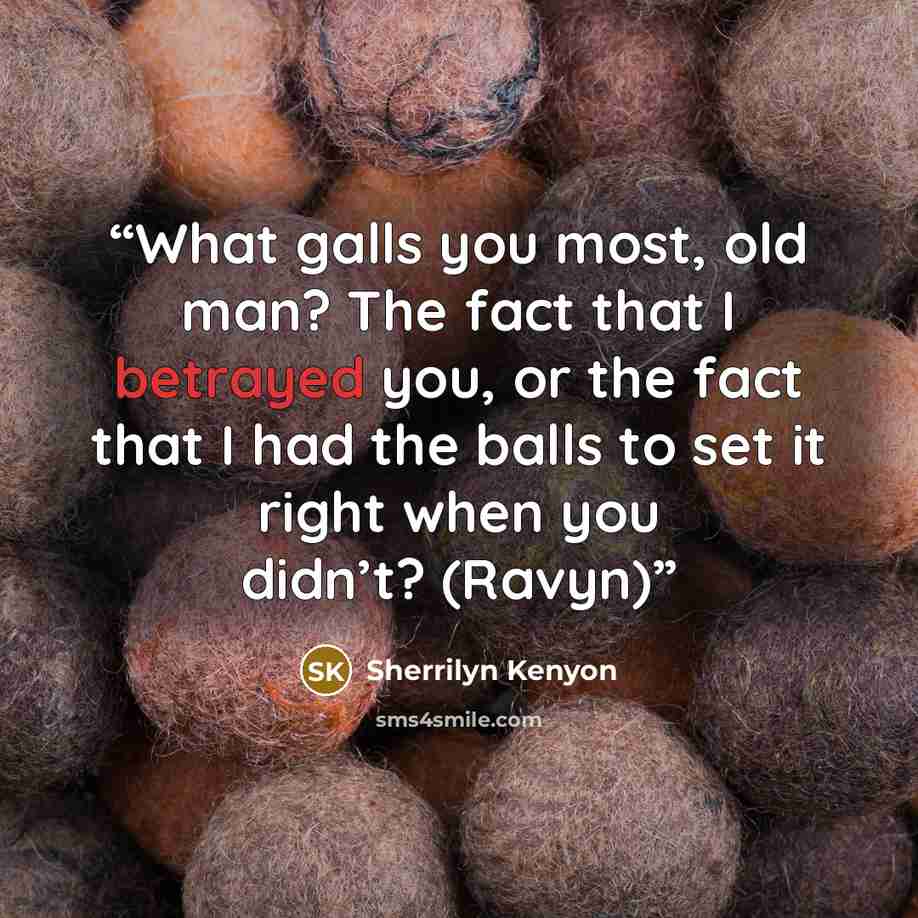 “What galls you most, old man? The fact that I betrayed you, or the fact that I had the balls to set it right when you didn’t? (Ravyn)” quote by Sherrilyn Kenyon