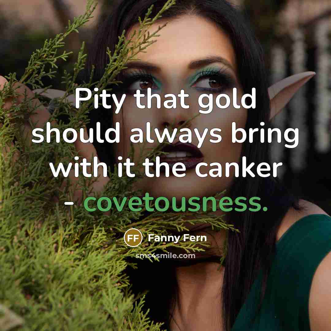 “Pity that gold should always bring with it the canker - covetousness.” quote by Fanny Fern