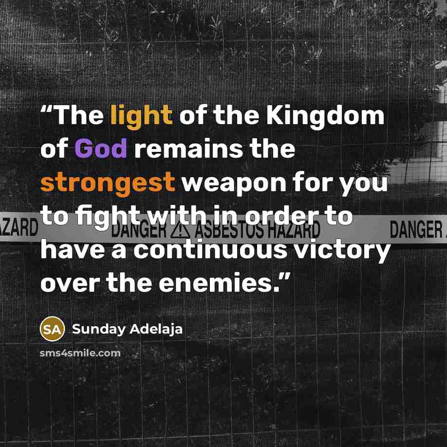 “The light of the Kingdom of God remains the strongest weapon for you to fight with in order to have a continuous victory over the enemies.” quote by Sunday Adelaja
