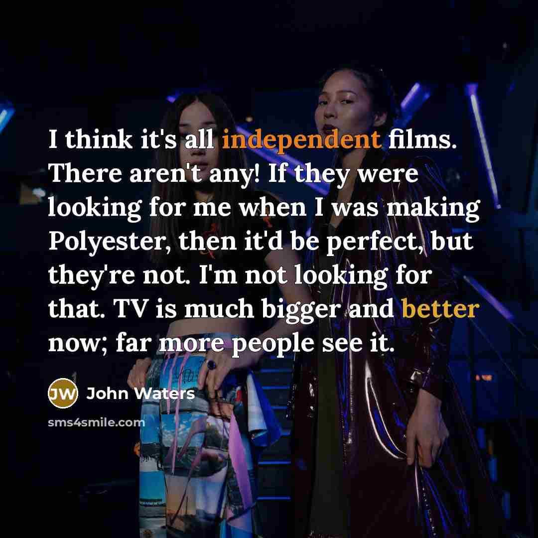 “I think it's all independent films. There aren't any! If they were looking for me when I was making Polyester, then it'd be perfect, but they're not. I'm not looking for that. TV is much bigger and better now; far more people see it.” quote by John Waters