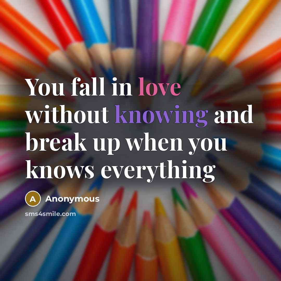 “You fall in love without knowing and break up when you knows everything” quote by Anonymous