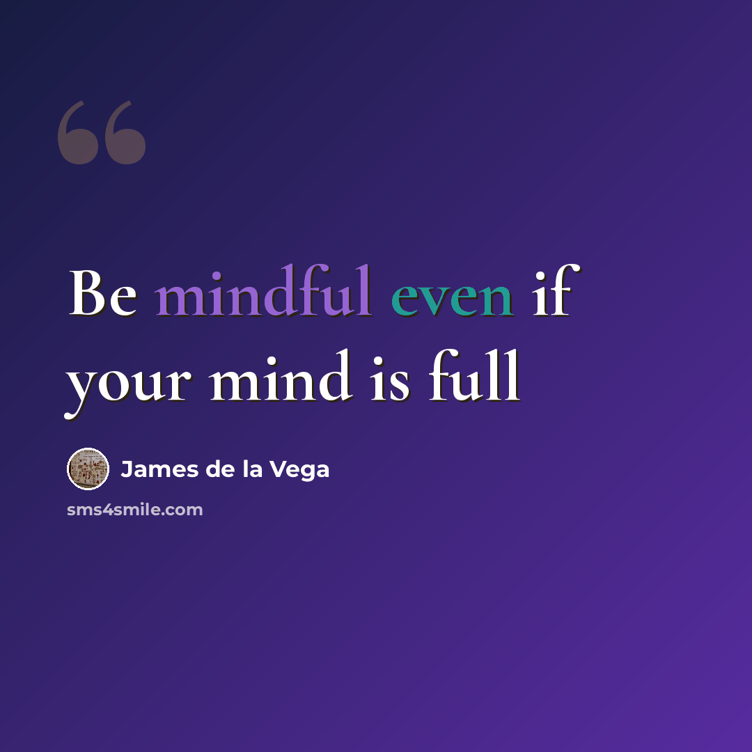 “Be mindful even if your mind is full” quote by James de la Vega