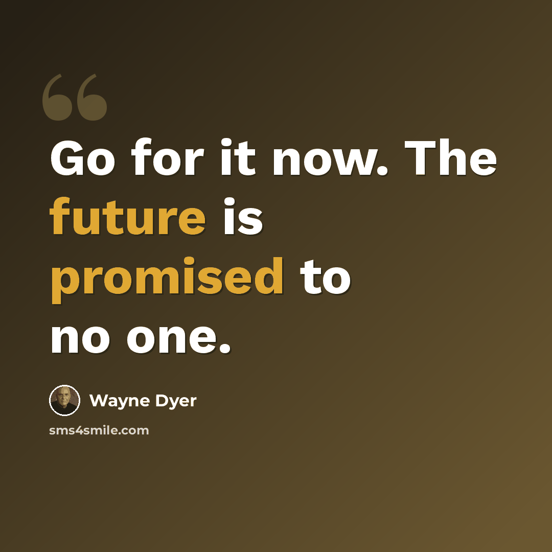 “Go for it now. The future is promised to no one.” quote by Wayne Dyer