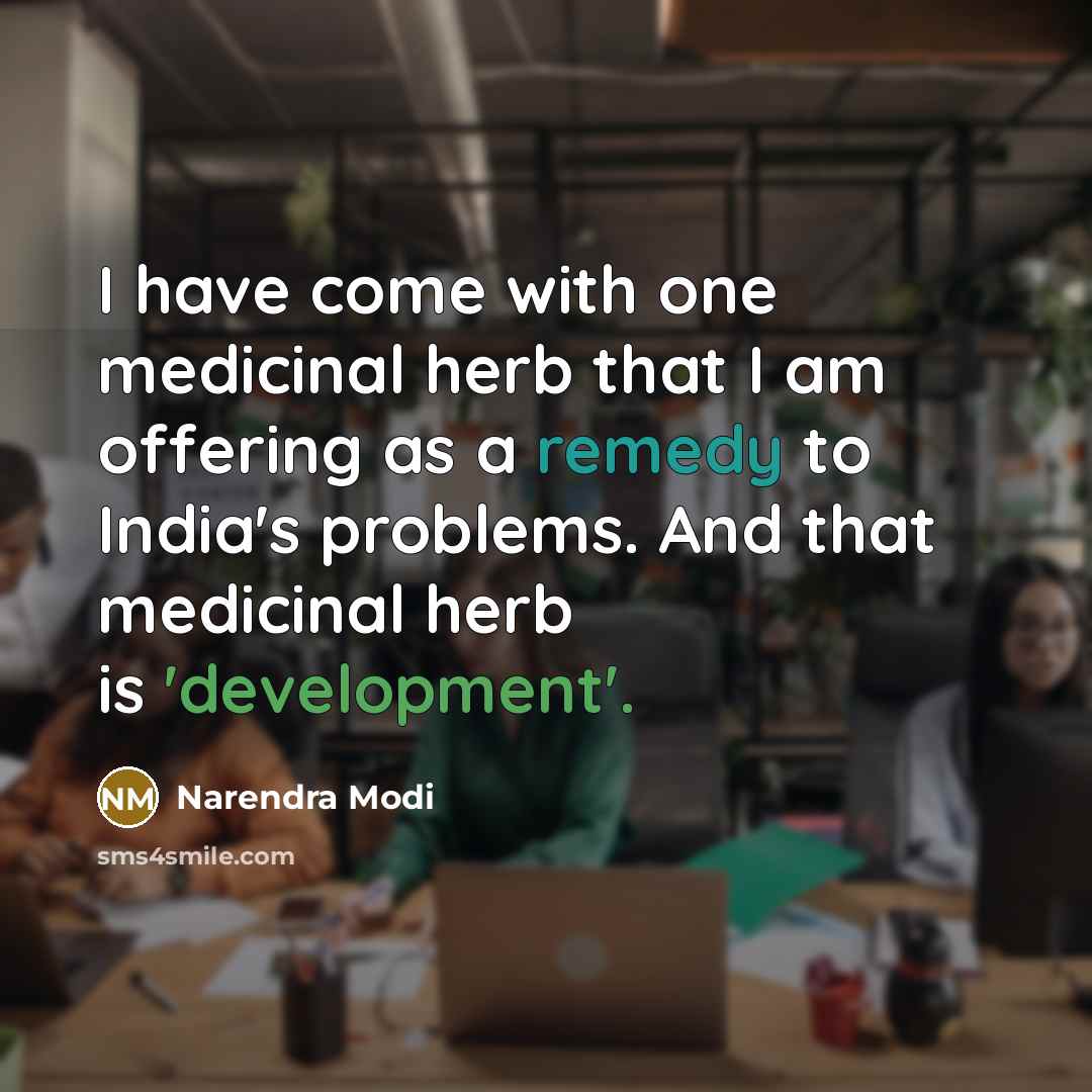 “I have come with one medicinal herb that I am offering as a remedy to India's problems. And that medicinal herb is 'development'.” quote by Narendra Modi