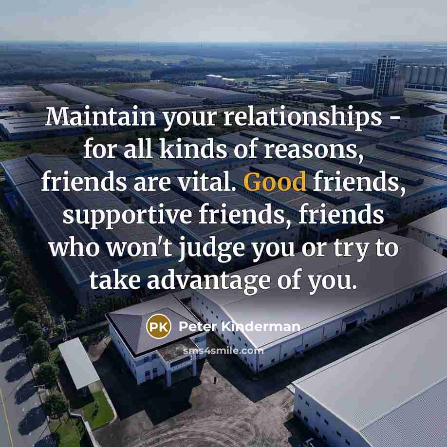 “Maintain your relationships - for all kinds of reasons, friends are vital. Good friends, supportive friends, friends who won't judge you or try to take advantage of you.” quote by Peter Kinderman
