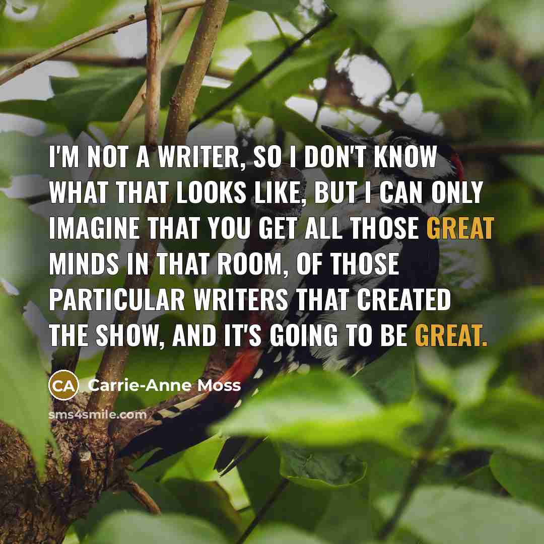 “I'm not a writer, so I don't know what that looks like, but I can only imagine that you get all those great minds in that room, of those particular writers that created the show, and it's going to be great.” quote by Carrie-Anne Moss