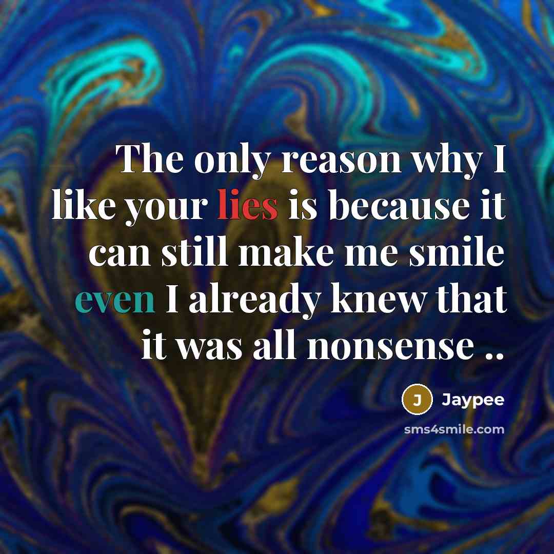 “The only reason why I like your lies is because it can still make me smile even I already knew that it was all nonsense ..” quote by Jaypee