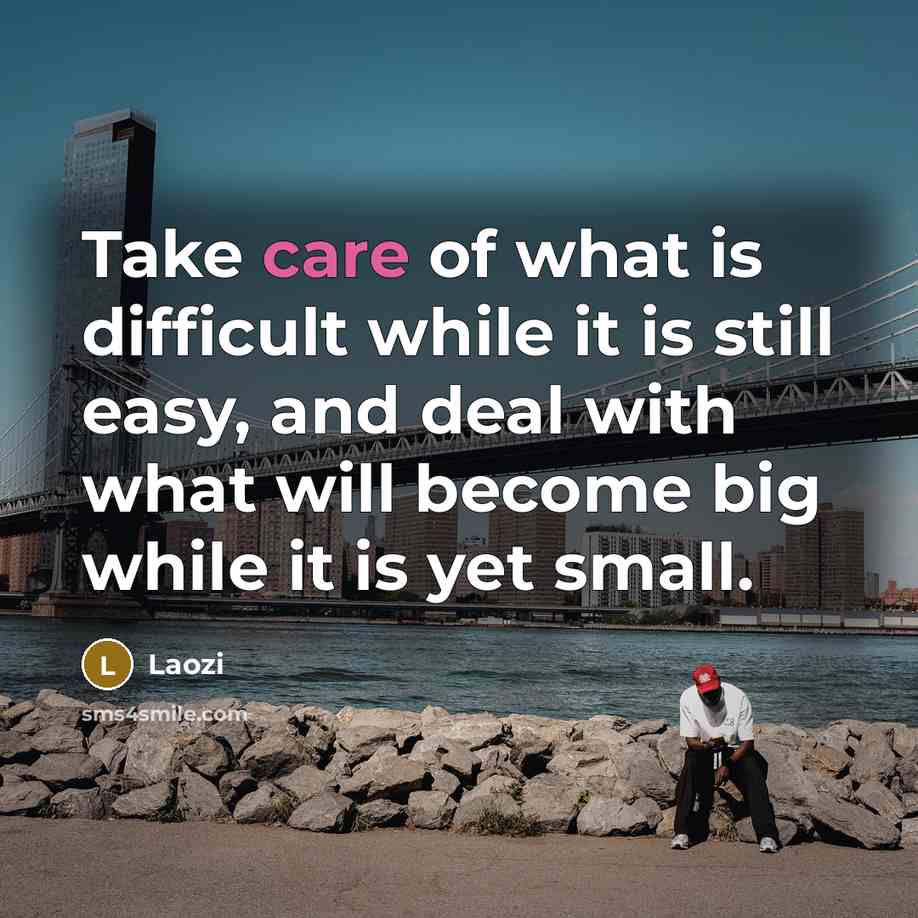 “Take care of what is difficult while it is still easy, and deal with what will become big while it is yet small.” quote by Laozi