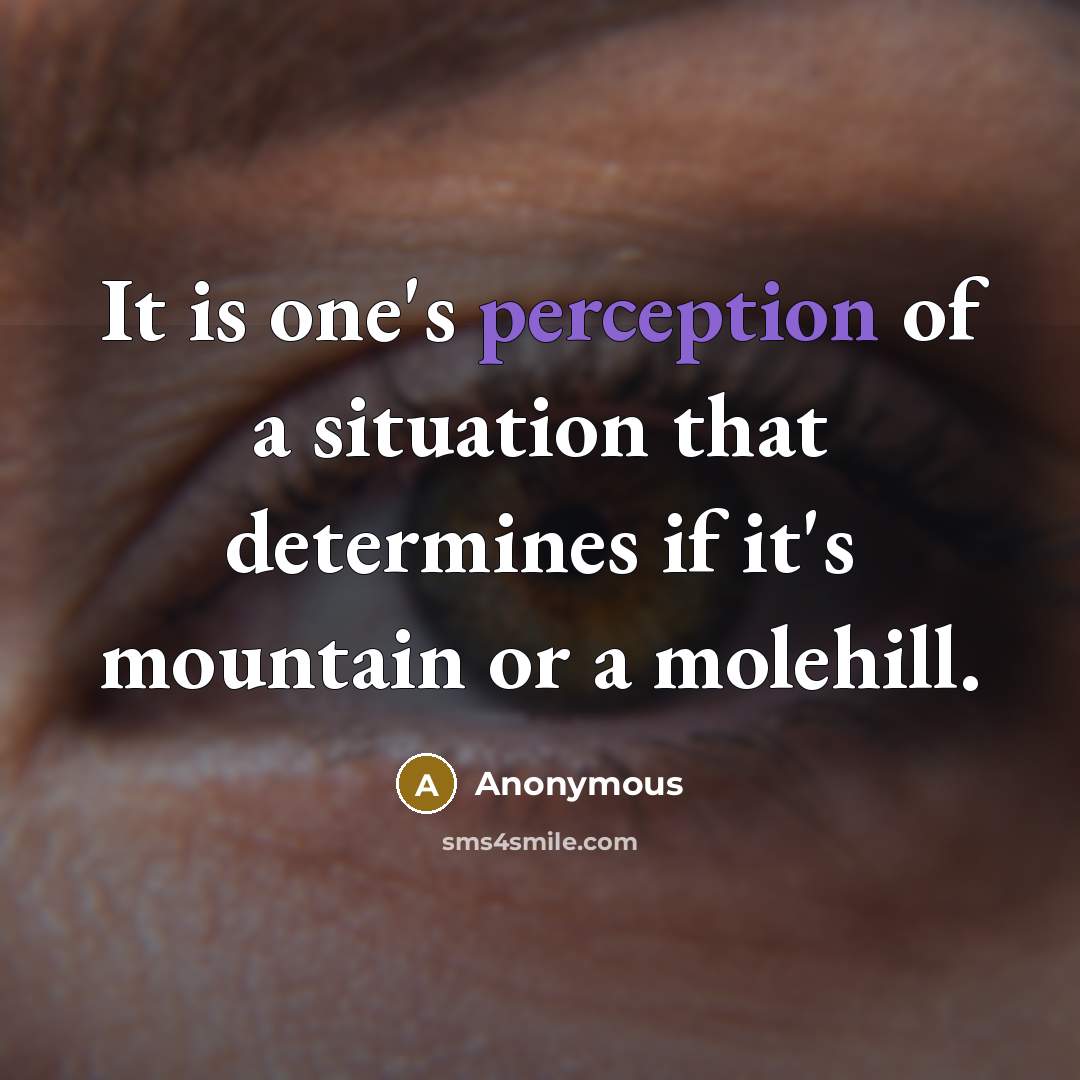 “It is one's perception of a situation that determines if it's mountain or a molehill.” quote by Anonymous