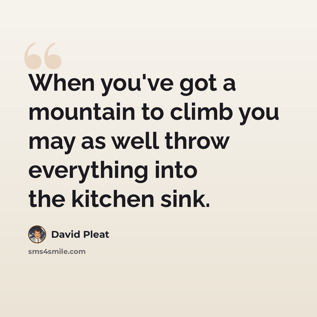 “When you've got a mountain to climb you may as well throw everything into the kitchen sink.” quote by David Pleat