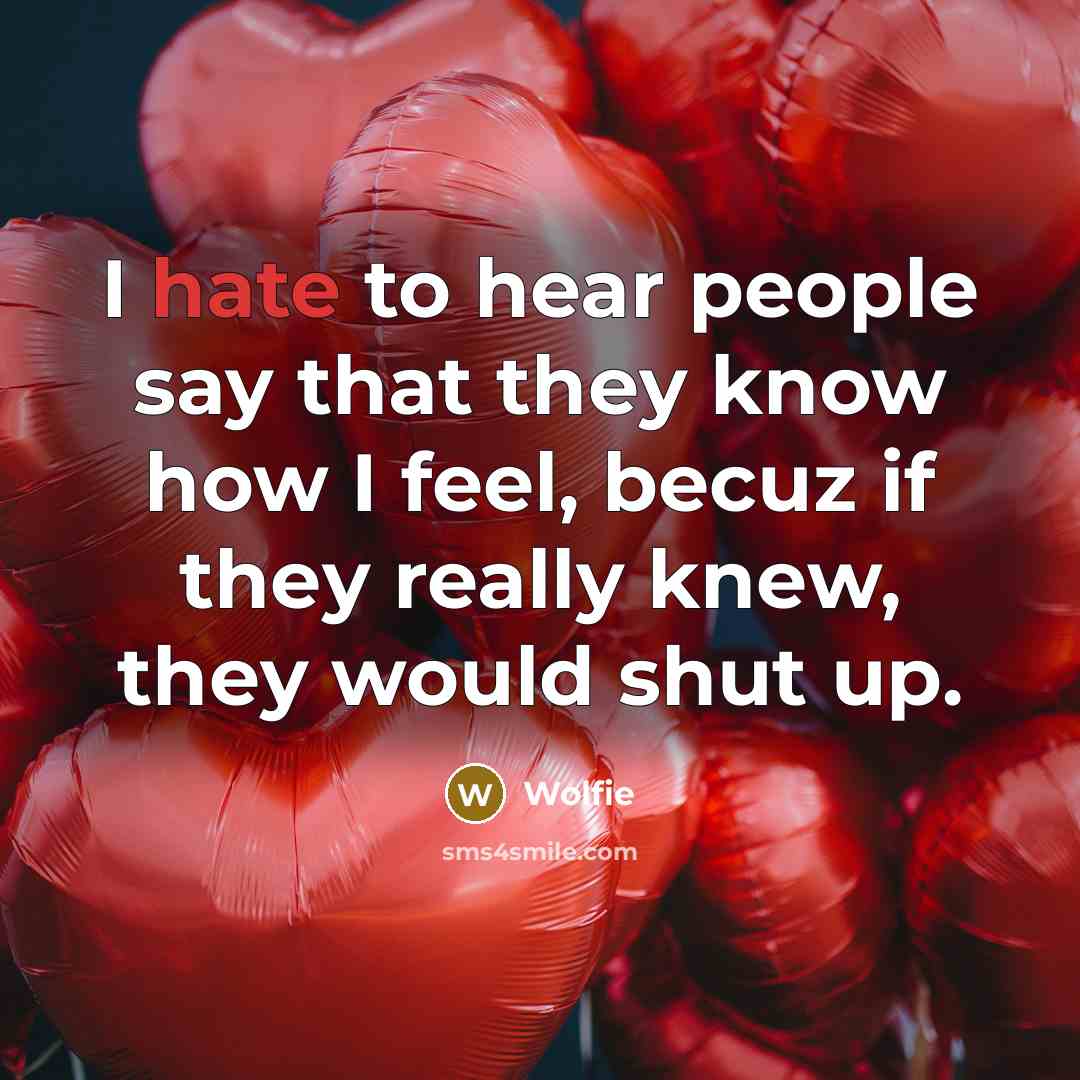 “I hate to hear people say that they know how I feel, becuz if they really knew, they would shut up.” quote by Wolfie
