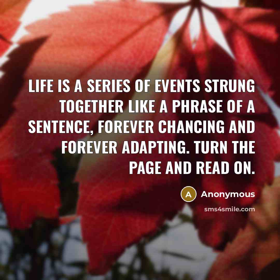 “Life is a series of events strung together like a phrase of a sentence, forever chancing and forever adapting. Turn the page and read on.” quote by Anonymous