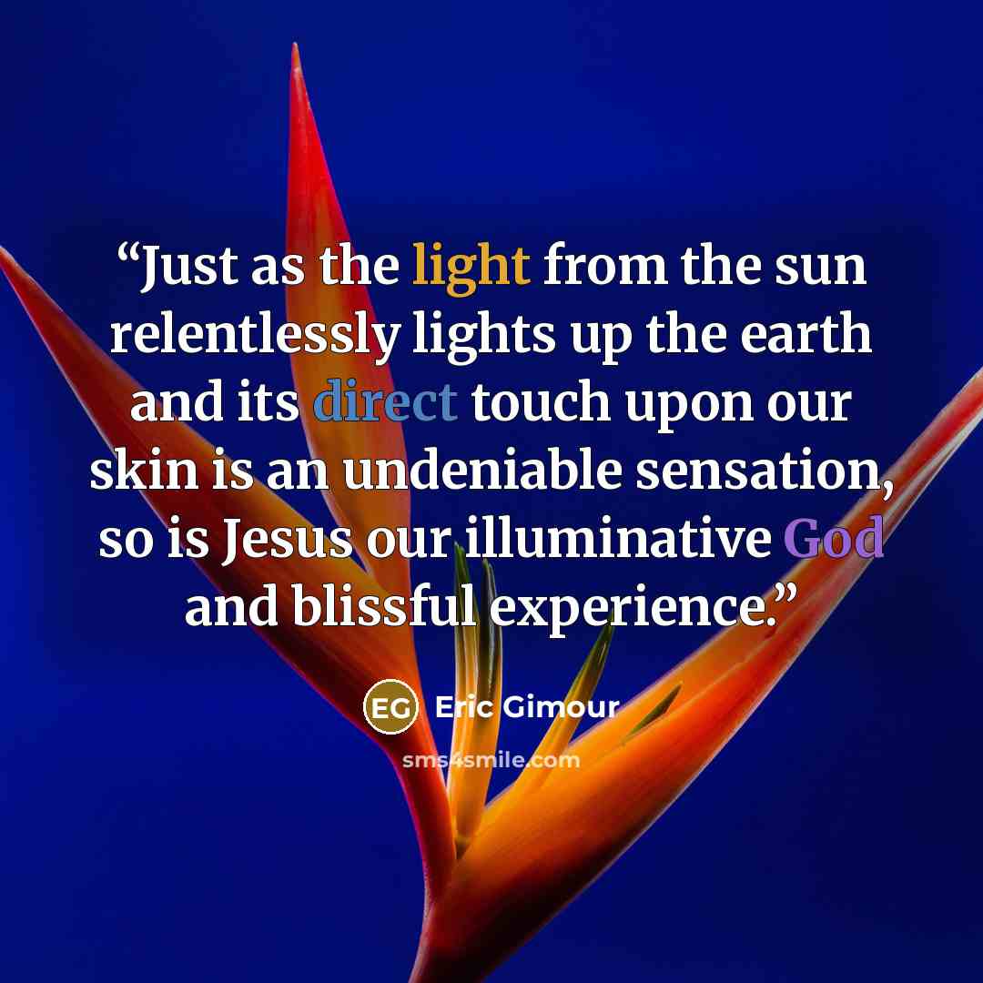 “Just as the light from the sun relentlessly lights up the earth and its direct touch upon our skin is an undeniable sensation, so is Jesus our illuminative God and blissful experience.” quote by Eric Gimour