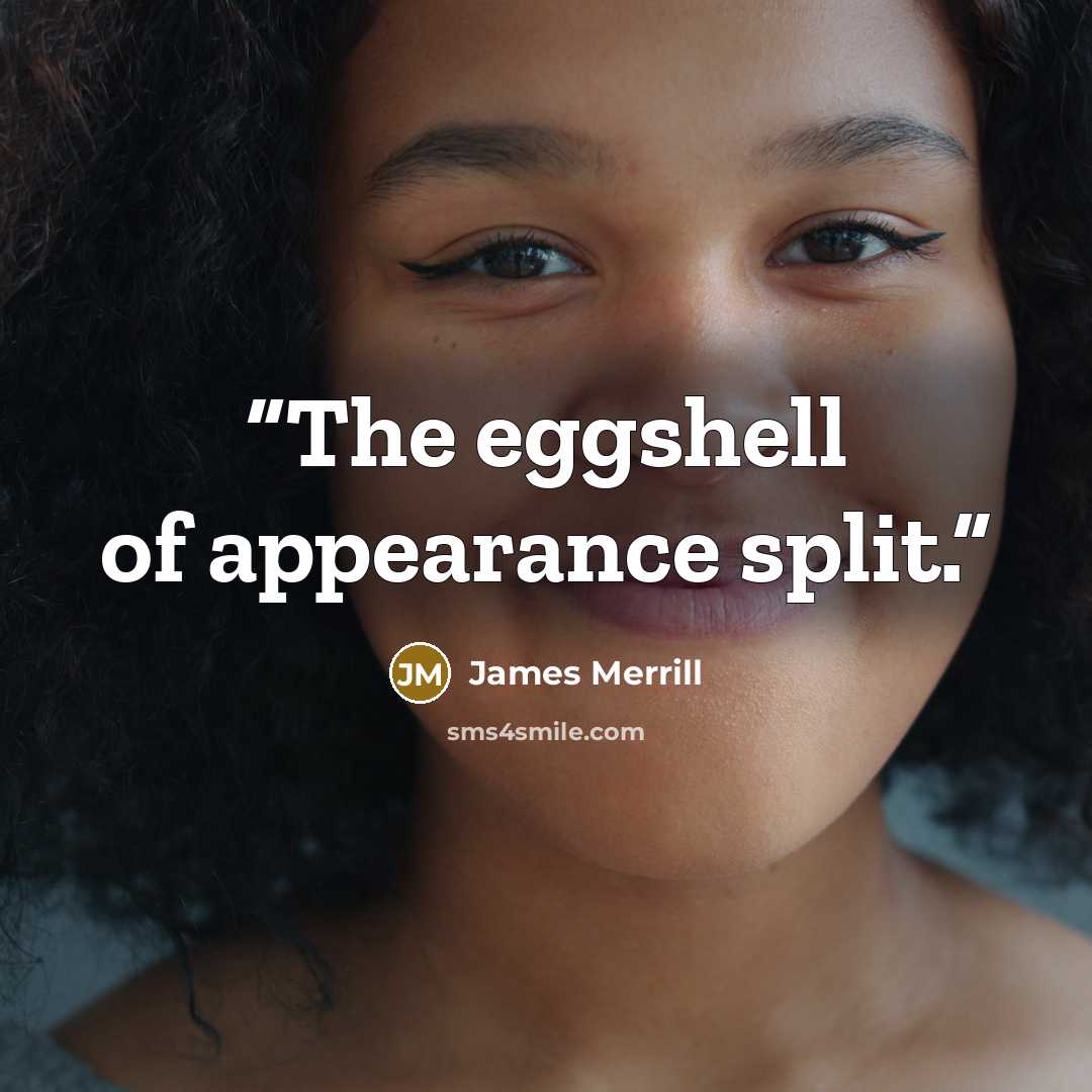 “The eggshell of appearance split.” quote by James Merrill
