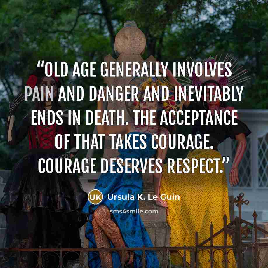 “Old age generally involves pain and danger and inevitably ends in death. The acceptance of that takes courage. Courage deserves respect.” quote by Ursula K. Le Guin