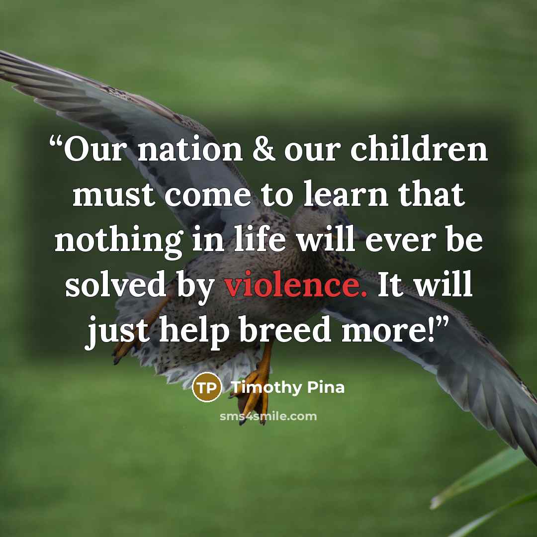 “Our nation & our children must come to learn that nothing in life will ever be solved by violence. It will just help breed more!” quote by Timothy Pina