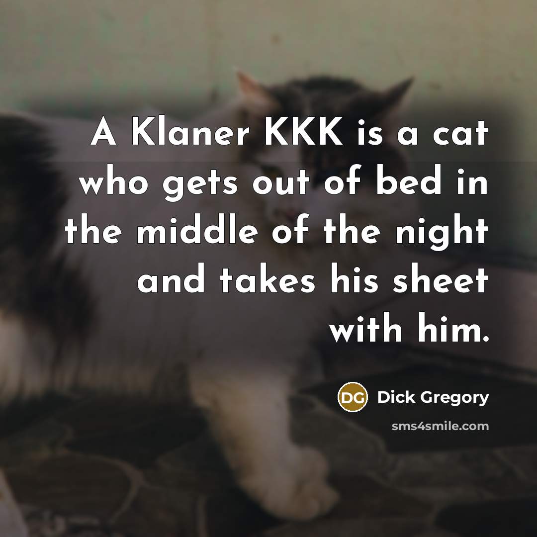 “A Klaner KKK is a cat who gets out of bed in the middle of the night and takes his sheet with him.” quote by Dick Gregory