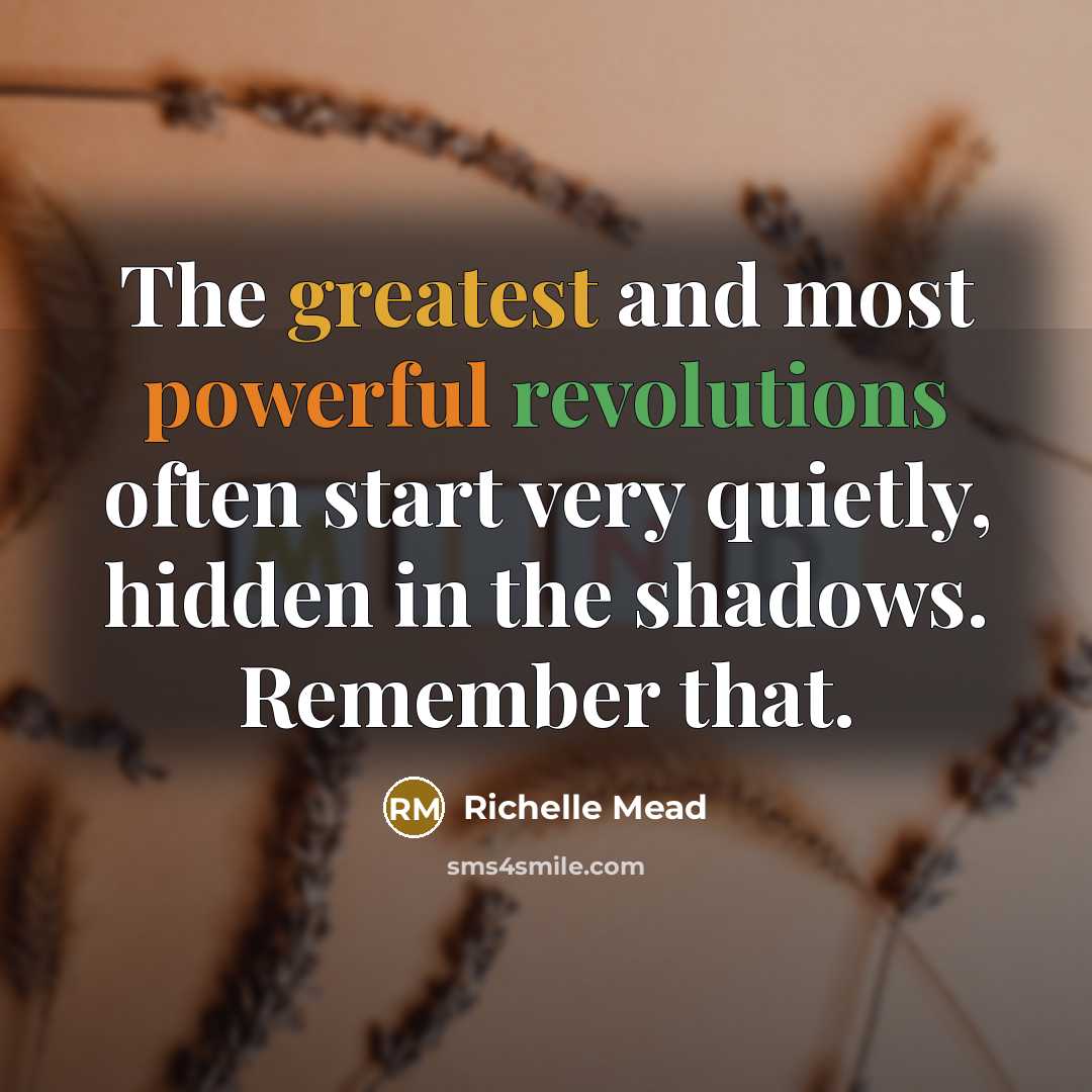 “The greatest and most powerful revolutions often start very quietly, hidden in the shadows. Remember that.” quote by Richelle Mead