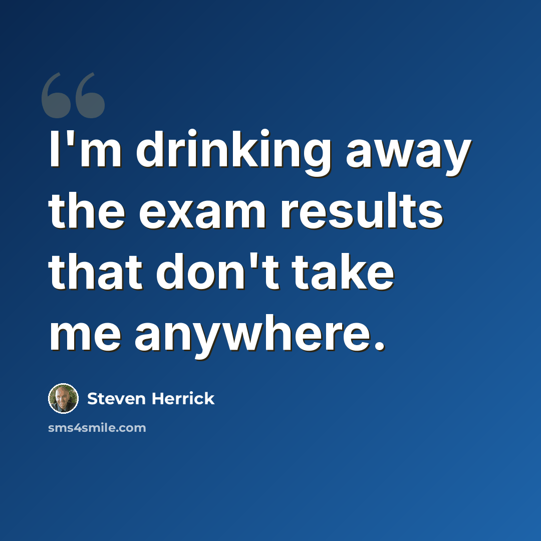 “I'm drinking away the exam results that don't take me anywhere.” quote by Steven Herrick