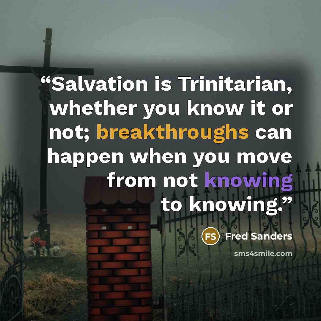 “Salvation is Trinitarian, whether you know it or not; breakthroughs can happen when you move from not knowing to knowing.” quote by Fred Sanders