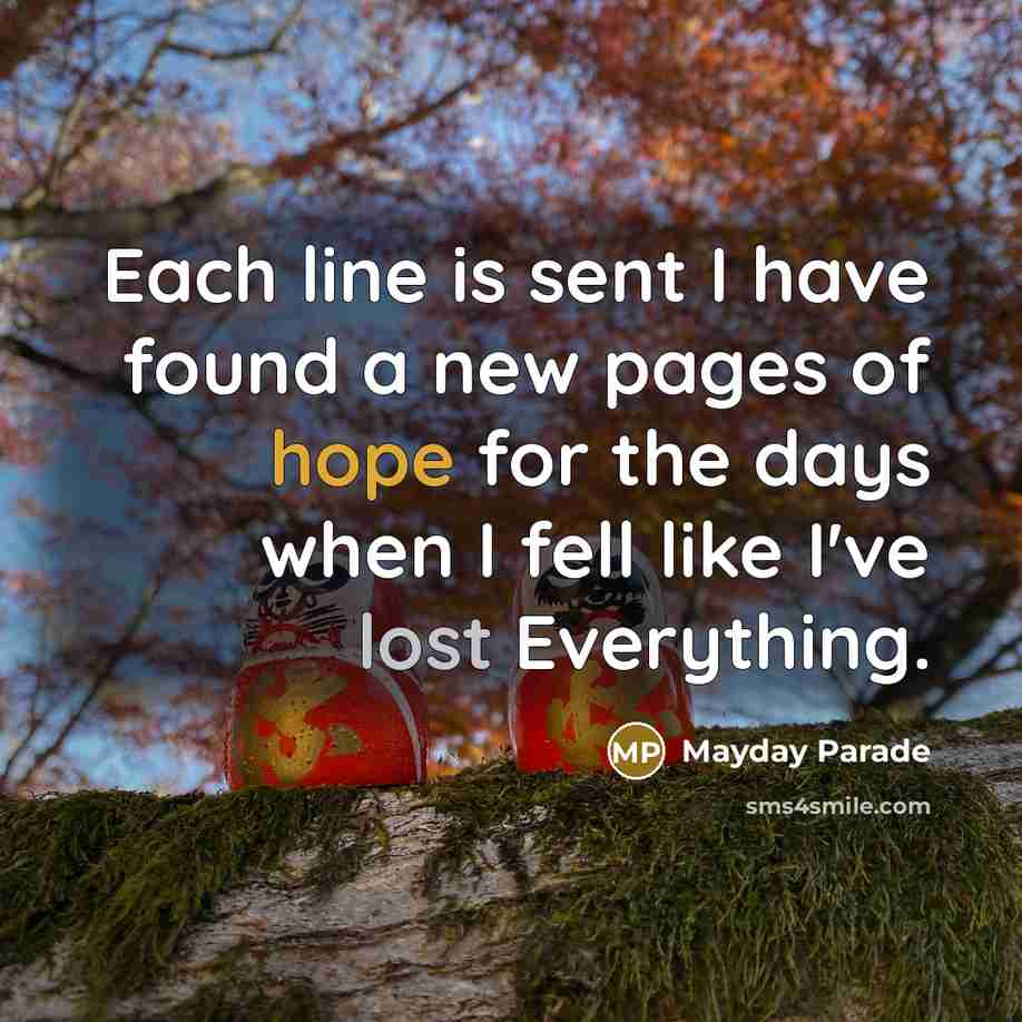 “Each line is sent I have found a new pages of hope for the days when I fell like I've lost Everything.” quote by Mayday Parade