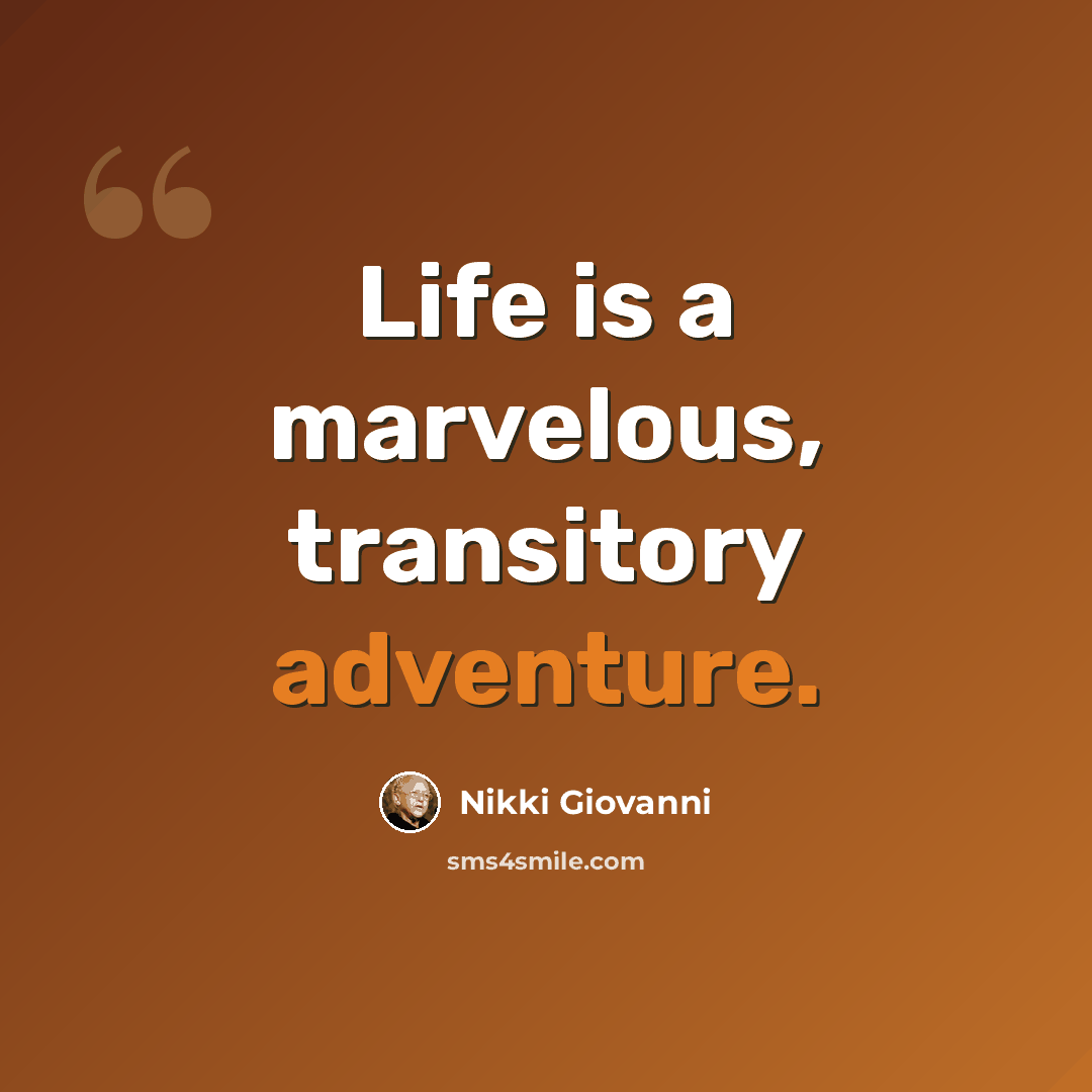 “Life is a marvelous, transitory adventure.” quote by Nikki Giovanni