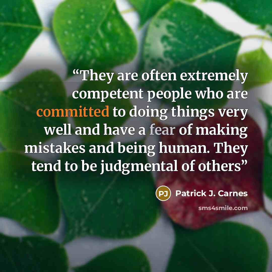 “They are often extremely competent people who are committed to doing things very well and have a fear of making mistakes and being human. They tend to be judgmental of others” quote by Patrick J. Carnes